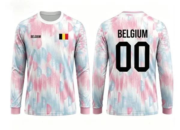 2026 new Belgian round neck long sleeved football jersey with fashionable print for both men and women, versatile for daily use