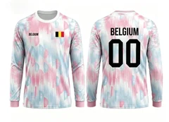 2026 new Belgian round neck long sleeved football jersey with fashionable print for both men and women, versatile for daily use