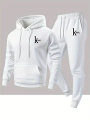 Men's two-piece set casual long-sleeved hooded sweatshirt and sports pants outfit suitable for winter and autumn Sports outfit