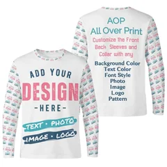 Custom Long Sleeve T Shirt All Over Print Personalized T Shirt Custom Text Photo Logo Graphic Tee Men's Women's Casual Clothing