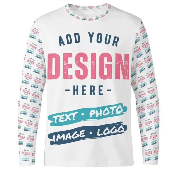 Custom Long Sleeve T Shirt All Over Print Personalized T Shirt Custom Text Photo Logo Graphic Tee Men's Women's Casual Clothing