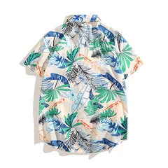 Hawaiian Style Shirt Set Men's Summer Loose Short-sleeved Shorts Set, Fashion Trend Beach Floral Couple Clothes