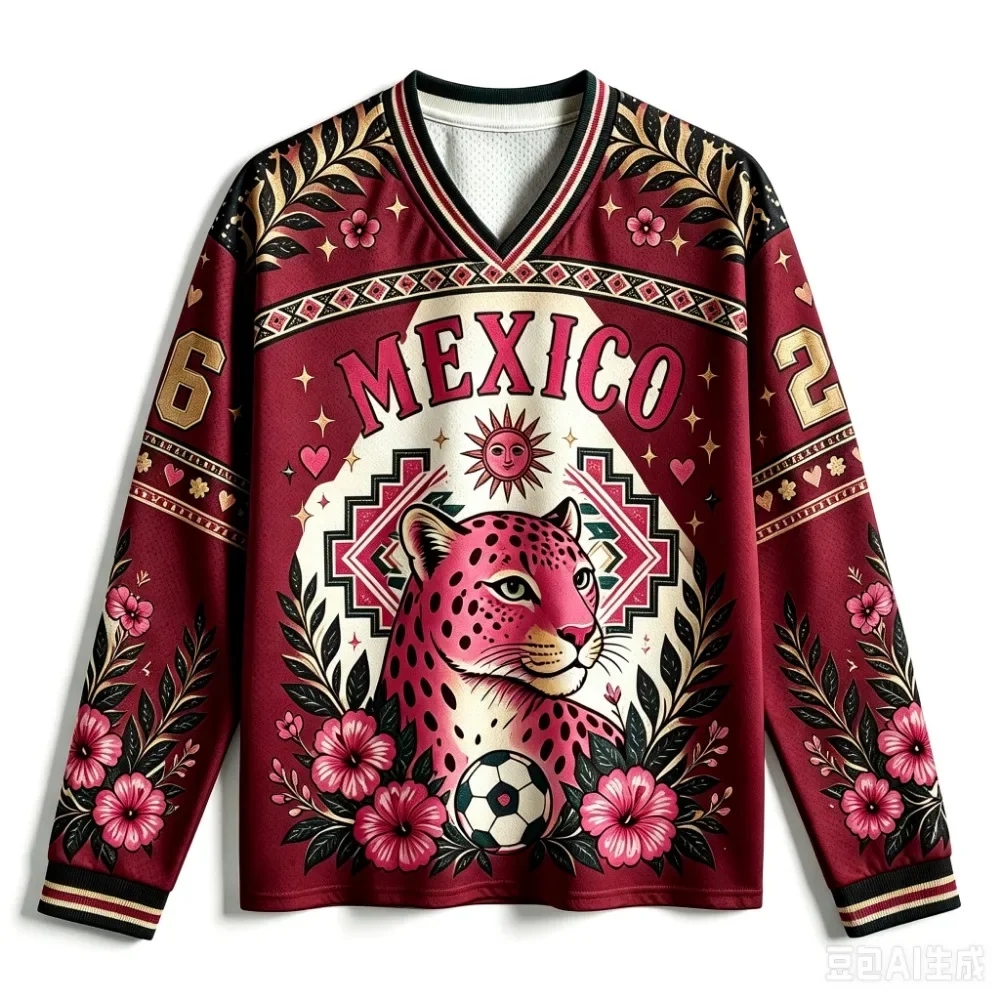 Mexican Leopard-pattern Floral Football 3DPrint V-neck Men Women Spring-autumn Cloth Trendy Casual Breath Quickdry Sport Y2K Top