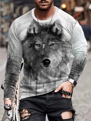 Wolf Eagle Lion Animal Pattern 3Dprint Men's Cool Long-sleeved Tshirt Daily Casual Outdoor Street Sport Breathable Quick-dry Top