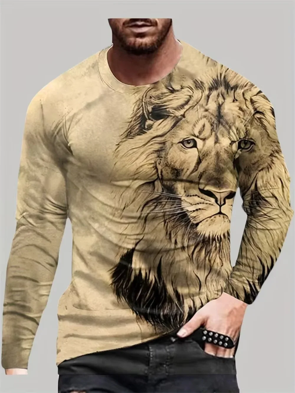 Wolf Eagle Lion Animal Pattern 3Dprint Men's Cool Long-sleeved Tshirt Daily Casual Outdoor Street Sport Breathable Quick-dry Top