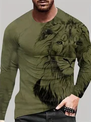Wolf Eagle Lion Animal Pattern 3Dprint Men's Cool Long-sleeved Tshirt Daily Casual Outdoor Street Sport Breathable Quick-dry Top