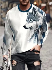 Wolf Eagle Lion Animal Pattern 3Dprint Men's Cool Long-sleeved Tshirt Daily Casual Outdoor Street Sport Breathable Quick-dry Top