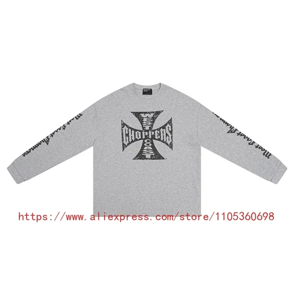 Men's Women's Casual Wear Vintage Style Gothic Font West Coast Long Sleeve Heavyweight Waffle Fabric Unisex High Street Top
