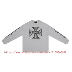 Men's Women's Casual Wear Vintage Style Gothic Font West Coast Long Sleeve Heavyweight Waffle Fabric Unisex High Street Top