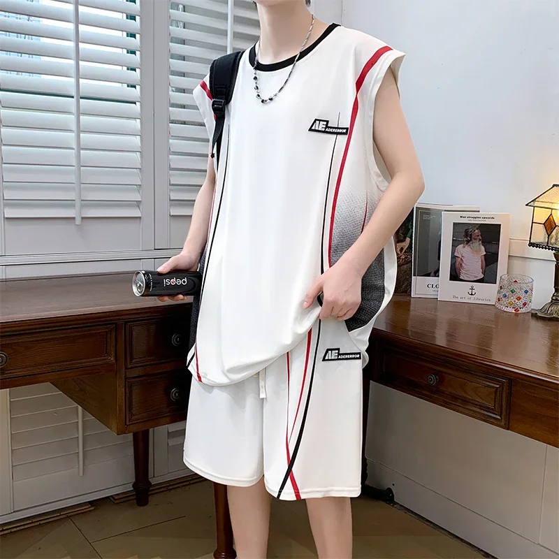 Men's Casual 2-Piece Sportswear Set Streetwear Fashion Tracksuit Shirts and Pants Camping Beachwear Clothing Summer Shirts Set