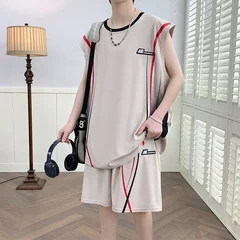 Men's Casual 2-Piece Sportswear Set Streetwear Fashion Tracksuit Shirts and Pants Camping Beachwear Clothing Summer Shirts Set