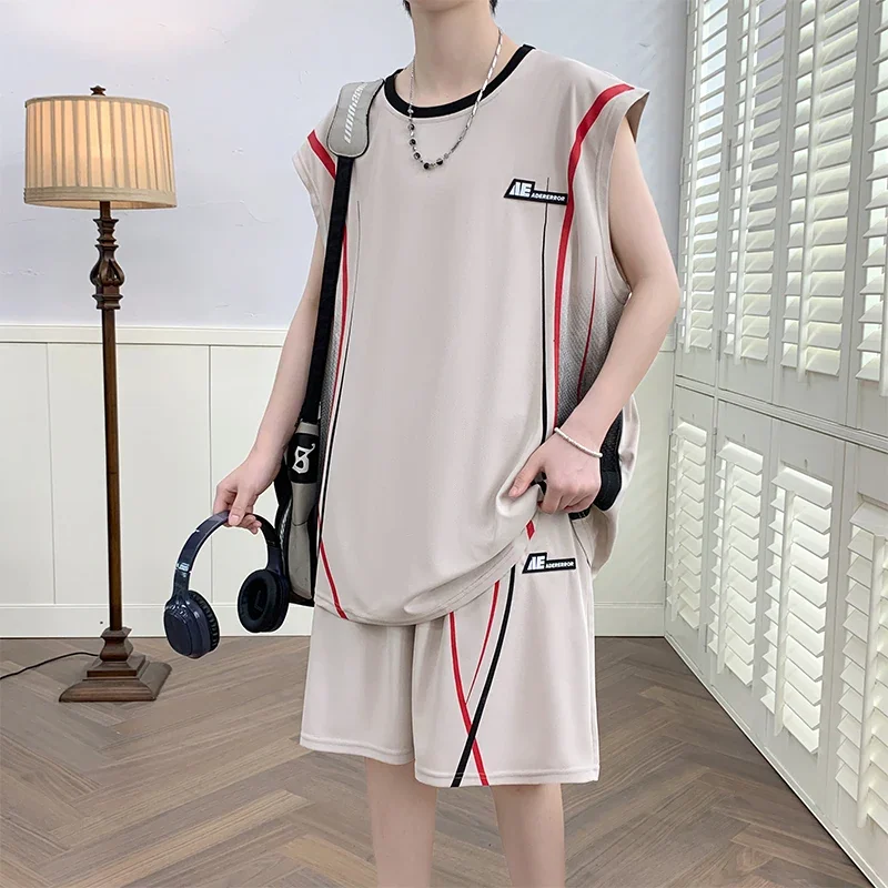 Men's Casual 2-Piece Sportswear Set Streetwear Fashion Tracksuit Shirts and Pants Camping Beachwear Clothing Summer Shirts Set