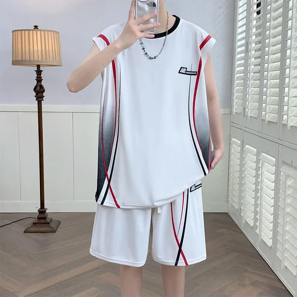 Men's Casual 2-Piece Sportswear Set Streetwear Fashion Tracksuit Shirts and Pants Camping Beachwear Clothing Summer Shirts Set