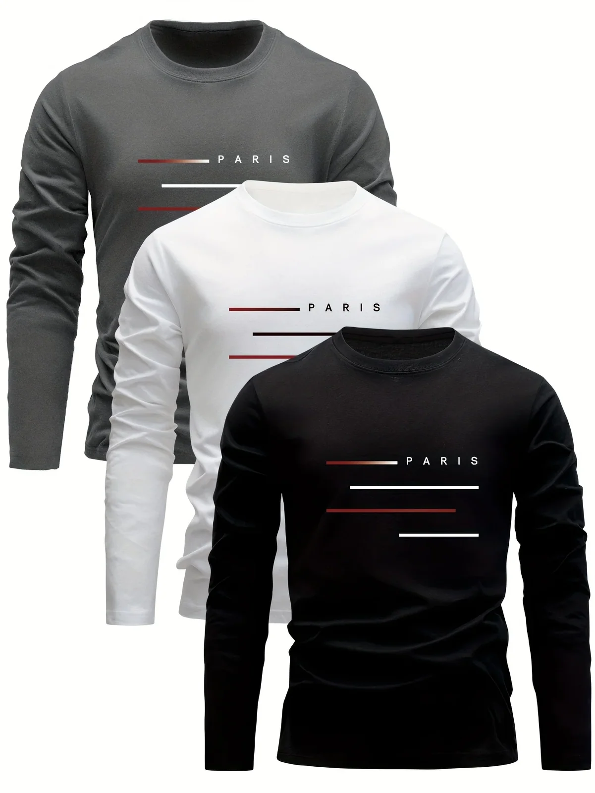 100% Cotton Men's Long Sleeved Round Neck Loose Paris Letter Printed Autumn and Winter Casual Versatile T-Shirt Top