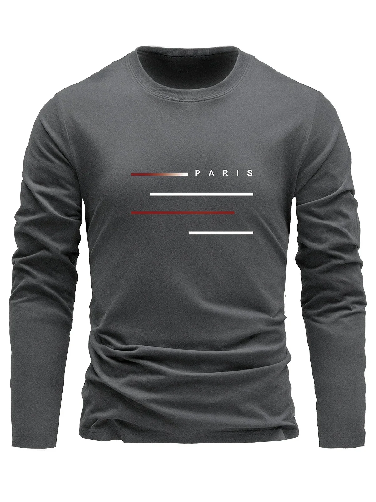 100% Cotton Men's Long Sleeved Round Neck Loose Paris Letter Printed Autumn and Winter Casual Versatile T-Shirt Top