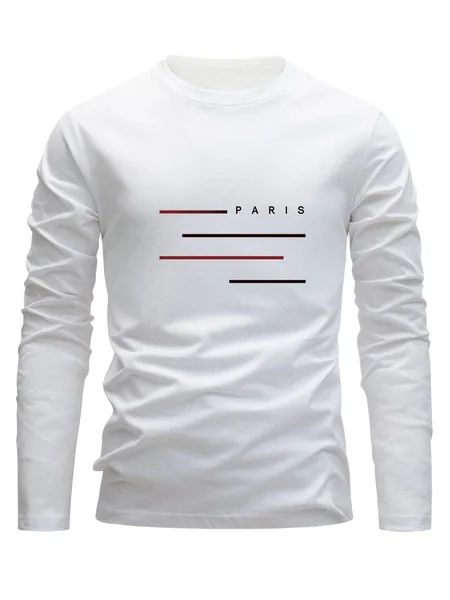 100% Cotton Men's Long Sleeved Round Neck Loose Paris Letter Printed Autumn and Winter Casual Versatile T-Shirt Top