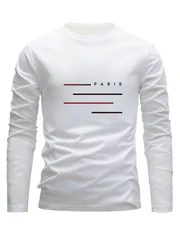 100% Cotton Men's Long Sleeved Round Neck Loose Paris Letter Printed Autumn and Winter Casual Versatile T-Shirt Top