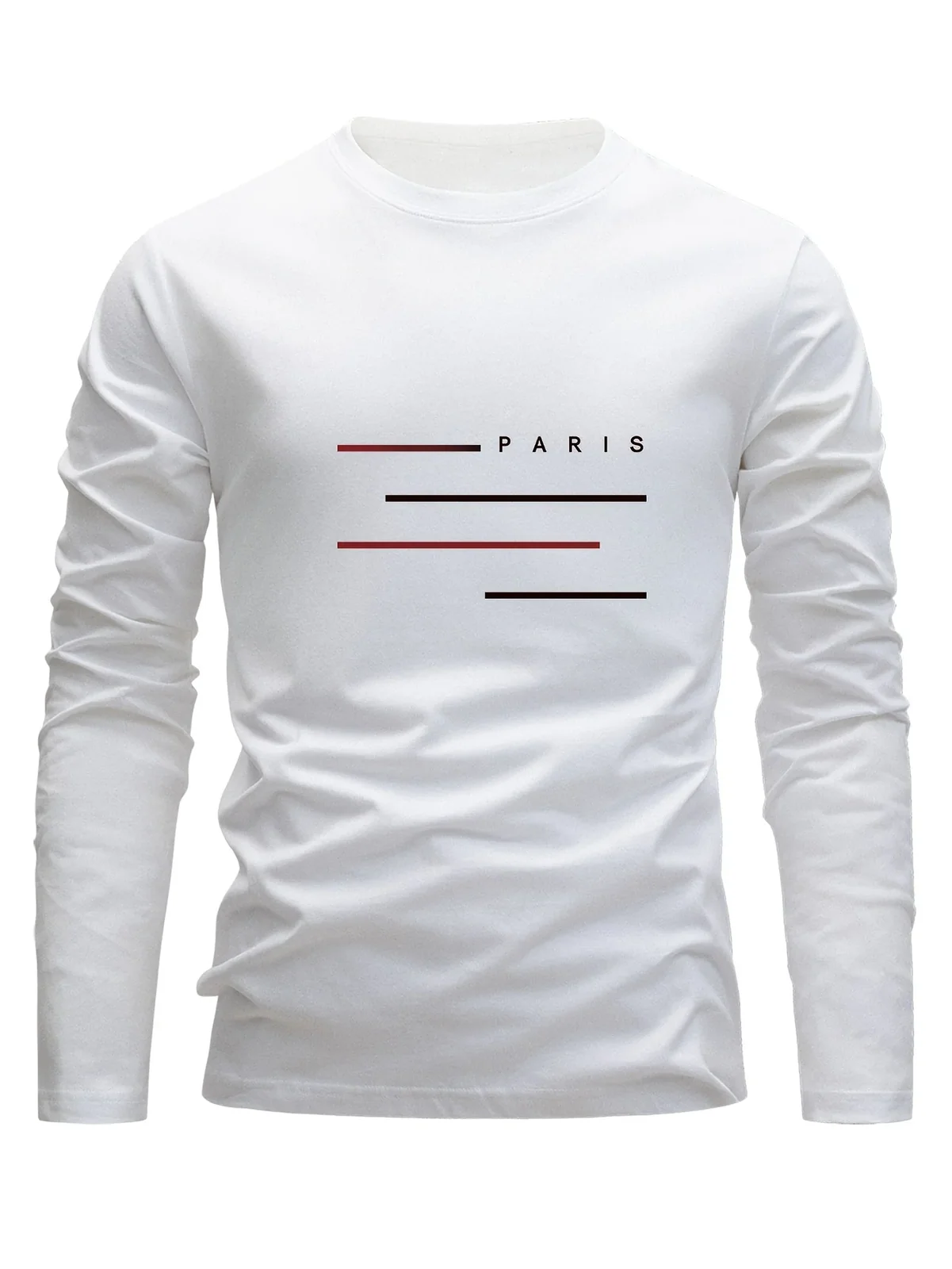 100% Cotton Men's Long Sleeved Round Neck Loose Paris Letter Printed Autumn and Winter Casual Versatile T-Shirt Top