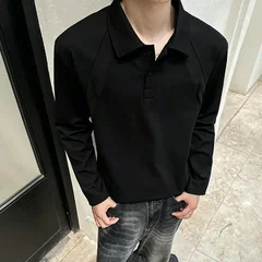 Mens Turn Collar Long Sleeve Polo Top Mesh Panel Splicing Loose Casual Sweatshirt Solid Color Daily Fashion Male Clothing
