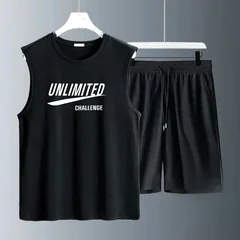 Men's Tank Top Sets 2026 Summer Quick drying sports oversize seaside running beach sweat suit crewneck training suit set men