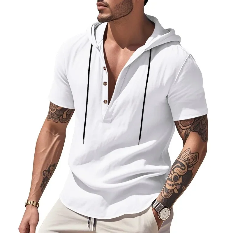 Casual Linen Shirt Light Blue T Shirt Navy Blue Button Front Top White V Neck Short Sleeve Gray Loose Fit Solid Color Wrinkle