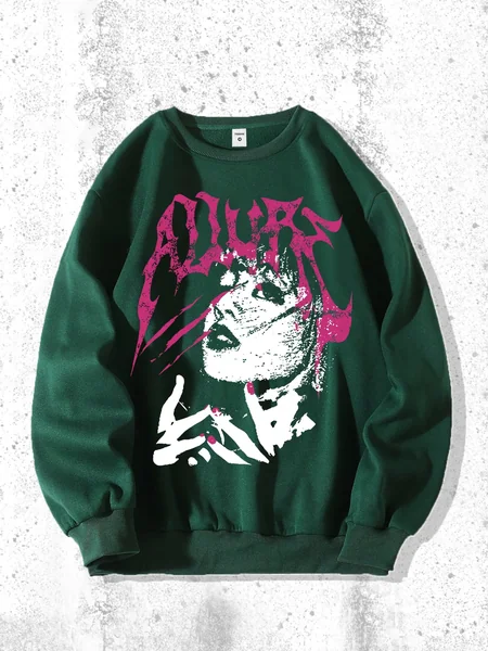 Men's Gothic Portrait Graphic Sweatshirt - Casual, Loose Fit with Crew Neck for Fall/Winter