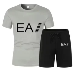Men's Trend Print Breathable 2-Piece Set, Summer Short Sleeve T-Shirt & Shorts Casual Sports Suit