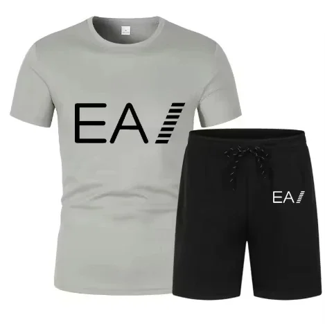 Men's Trend Print Breathable 2-Piece Set, Summer Short Sleeve T-Shirt & Shorts Casual Sports Suit