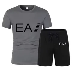 Men's Trend Print Breathable 2-Piece Set, Summer Short Sleeve T-Shirt & Shorts Casual Sports Suit