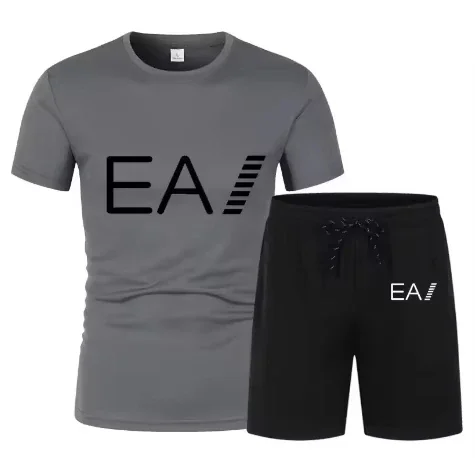 Men's Trend Print Breathable 2-Piece Set, Summer Short Sleeve T-Shirt & Shorts Casual Sports Suit