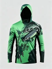 UPF50+ Camo Men Long Sleeve Fishing Hoodie With Face Mask Lightweight Breathable Quick Dry Outdoor Fishing Jersey