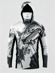 UPF50+ Camo Men Long Sleeve Fishing Hoodie With Face Mask Lightweight Breathable Quick Dry Outdoor Fishing Jersey