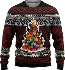Rooster 3d Printed Ugly Christmas Sweater Cute Xmas Tree Graphic Sweatshirts Fashion for Man Jumper Sweaters Unisex Tops