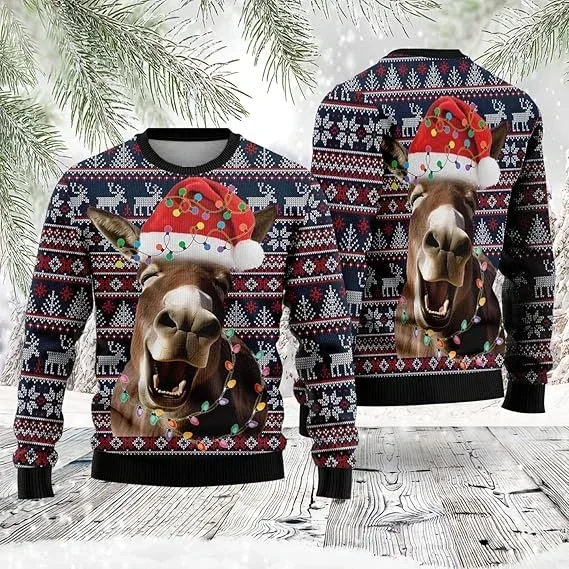 Rooster 3d Printed Ugly Christmas Sweater Cute Xmas Tree Graphic Sweatshirts Fashion for Man Jumper Sweaters Unisex Tops