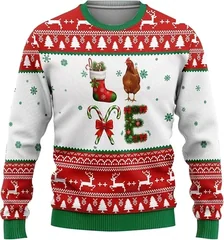 Rooster 3d Printed Ugly Christmas Sweater Cute Xmas Tree Graphic Sweatshirts Fashion for Man Jumper Sweaters Unisex Tops