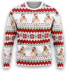 Rooster 3d Printed Ugly Christmas Sweater Cute Xmas Tree Graphic Sweatshirts Fashion for Man Jumper Sweaters Unisex Tops