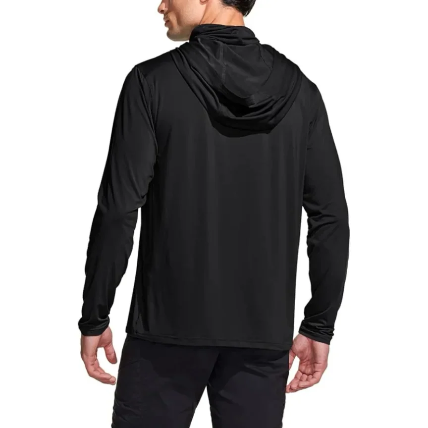 Men Solid Color Hooded Fishing Shirt Built‑in Face Mask UPF50+ UV Protection Quick Dry Long Sleeve Outdoor Sun Protection Top
