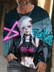 Trendy Anime Girl Graphic T Shirts Fashion Autumn Streetwear Hip Hop 3D Printed Long Sleeve T-shirts Cool Oversized Unisex Tees