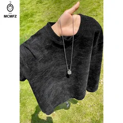 Mens Gradient Washed Textured Knit Top Crew Neck Long Sleeve Loose Fit For Youth Daily Street And Travel Matching