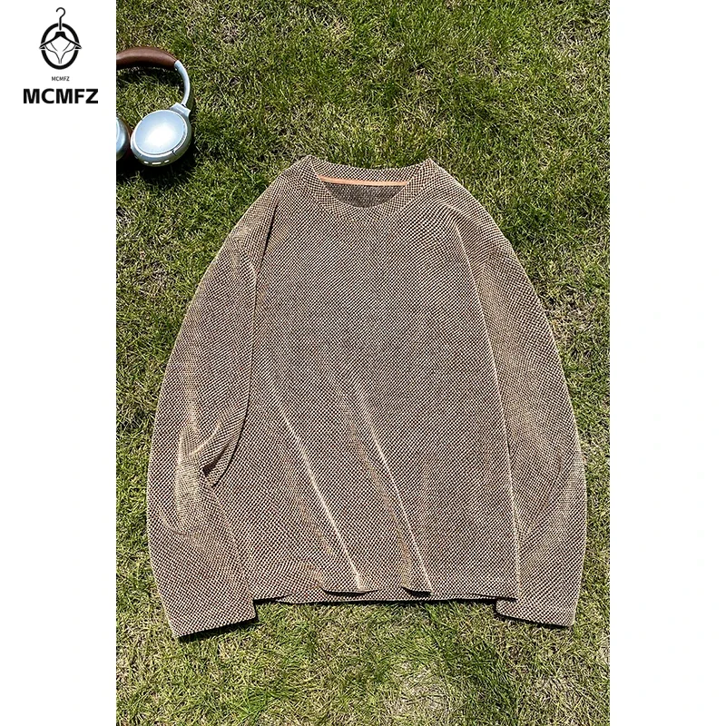 Mens Gradient Washed Textured Knit Top Crew Neck Long Sleeve Loose Fit For Youth Daily Street And Travel Matching