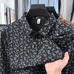 Men Slim Fit Long Sleeve Floral Polo Lapel Collar Button Front Soft Smooth Fabric Daily Vacation Casual Wear Shirts