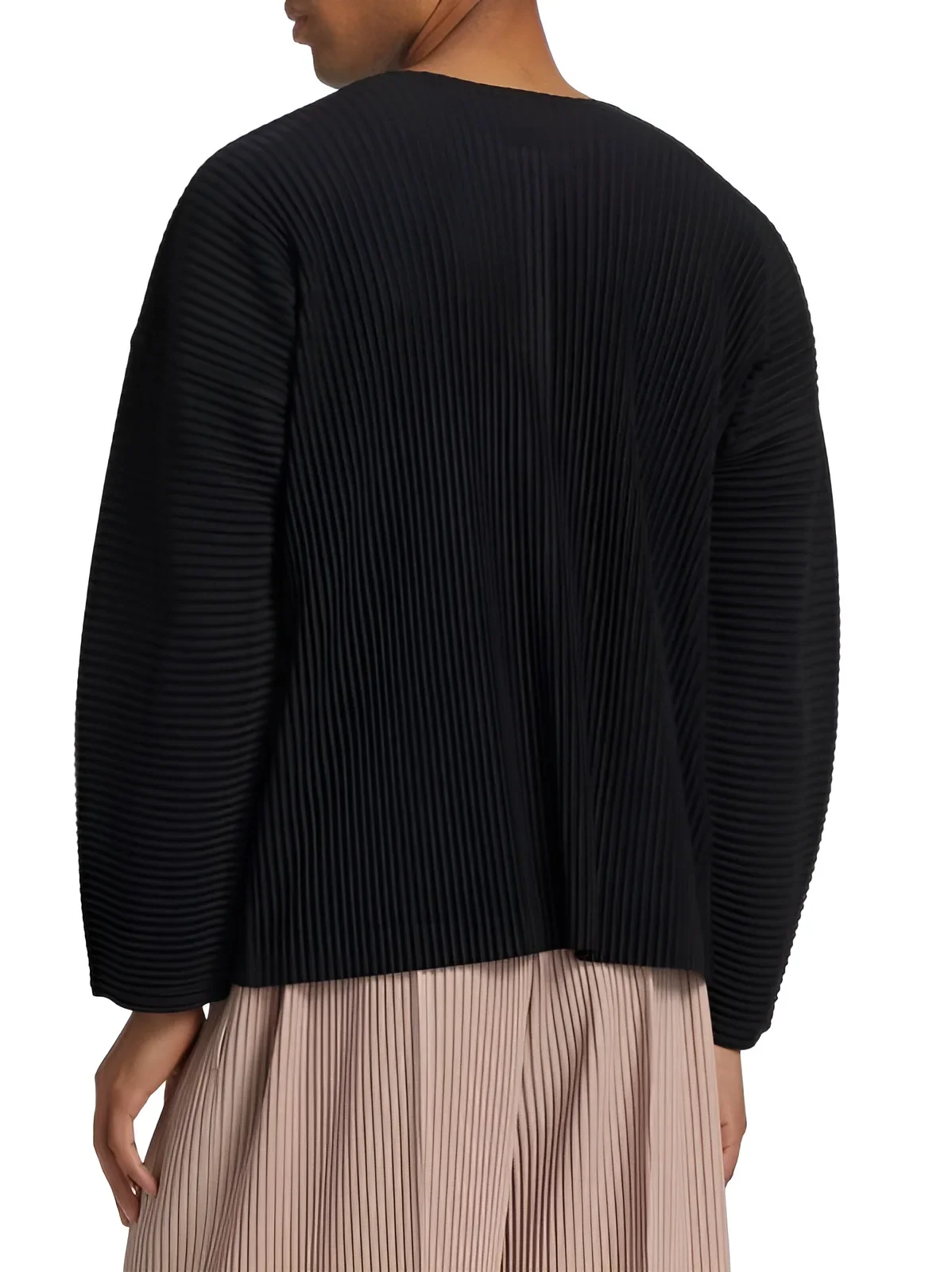 Miyake Men's Pleated T-Shirt Long Sleeve Henley Neck Casual Top