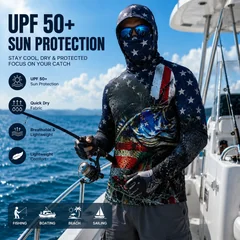 Camisa de Pesca con Capucha de Manga Larga para Hombre, Protección UV - Camiseta de Pesca Transpirable para Aventuras de Pesca