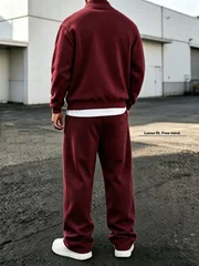 Men 2 Piece Sets Retro Streetwear Tracksuit, Zip-Up Jacket & Wide Leg Sweatpants, Casual Soft Fabric Sweat Suit Outfit