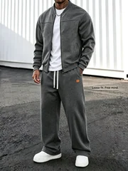 Men 2 Piece Sets Retro Streetwear Tracksuit, Zip-Up Jacket & Wide Leg Sweatpants, Casual Soft Fabric Sweat Suit Outfit