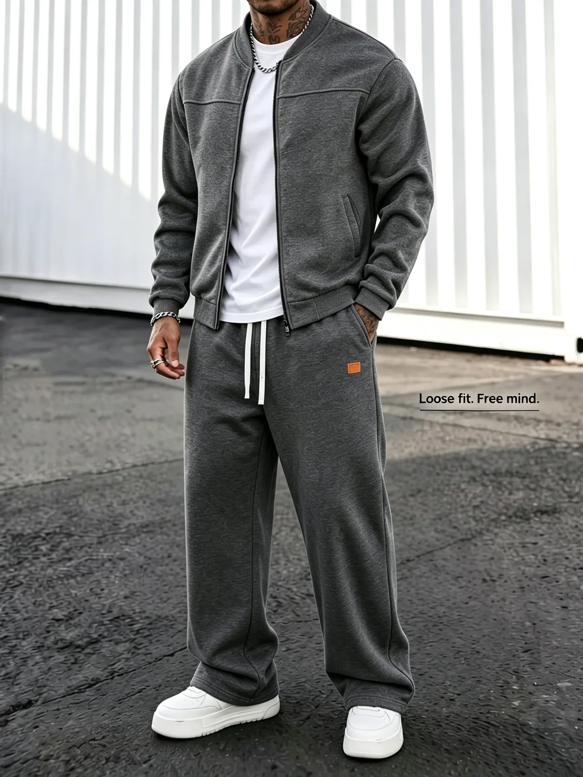 Men 2 Piece Sets Retro Streetwear Tracksuit, Zip-Up Jacket & Wide Leg Sweatpants, Casual Soft Fabric Sweat Suit Outfit