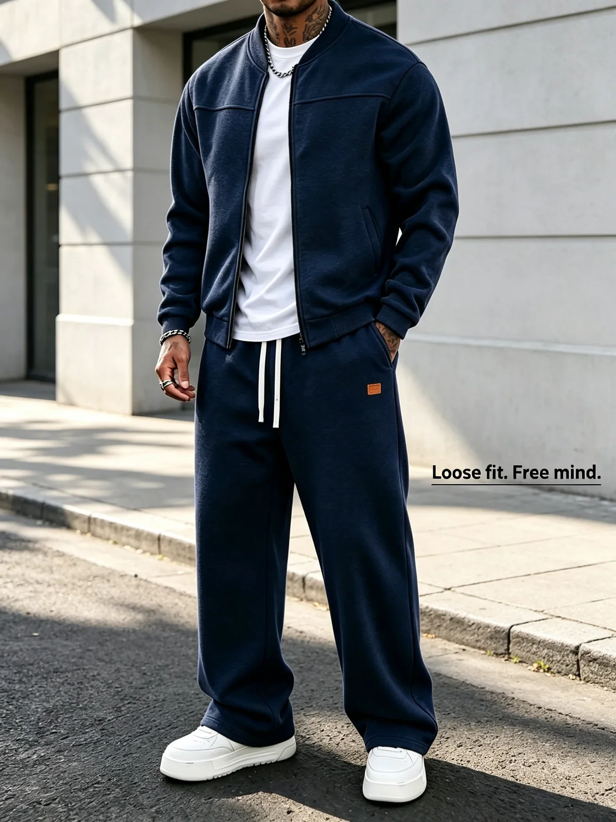 Men 2 Piece Sets Retro Streetwear Tracksuit, Zip-Up Jacket & Wide Leg Sweatpants, Casual Soft Fabric Sweat Suit Outfit