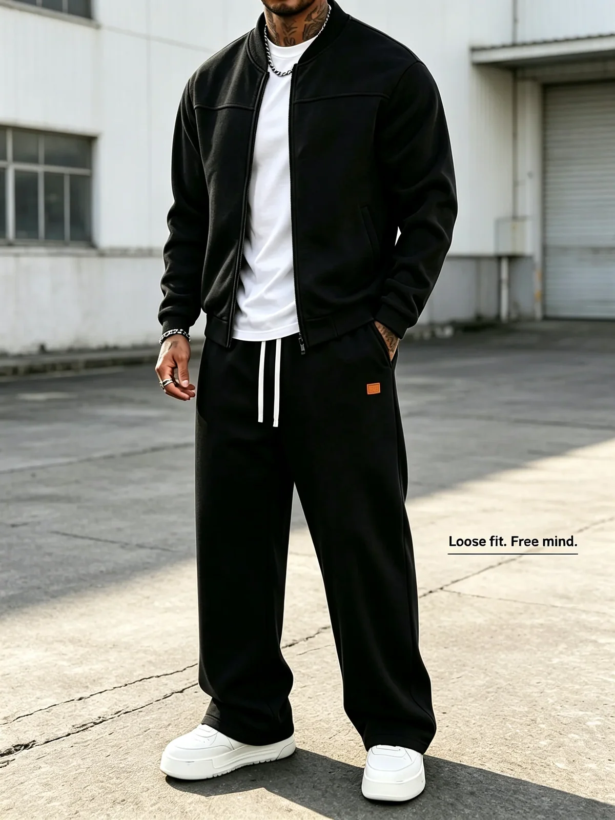 Men 2 Piece Sets Retro Streetwear Tracksuit, Zip-Up Jacket & Wide Leg Sweatpants, Casual Soft Fabric Sweat Suit Outfit