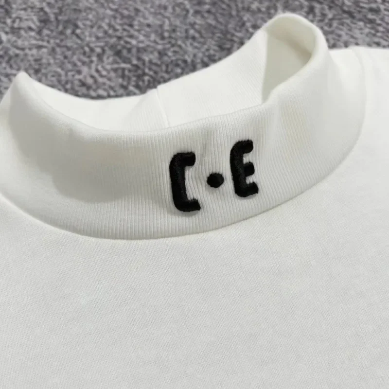 Fashion Street Unisex CAVEMPT Sweatshirts Half High Collar Slogan Nylon Embroidered Letter Long Sleeve Pullover Men Women Tops