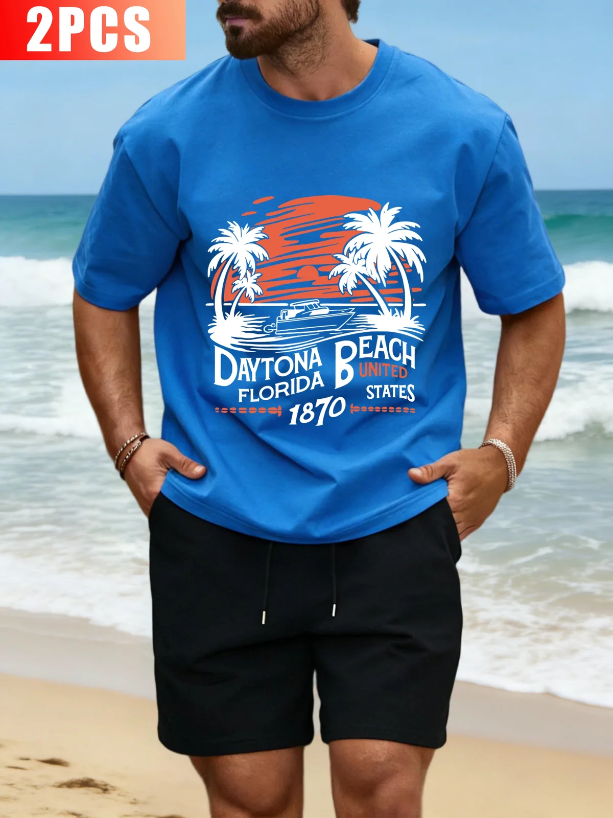 Daytona Florida 1870 Design Sportsuit Men Loose Cotton Tee Fashion Drawstring Shorts Set Casual All-Match Unisex Short Sleeve